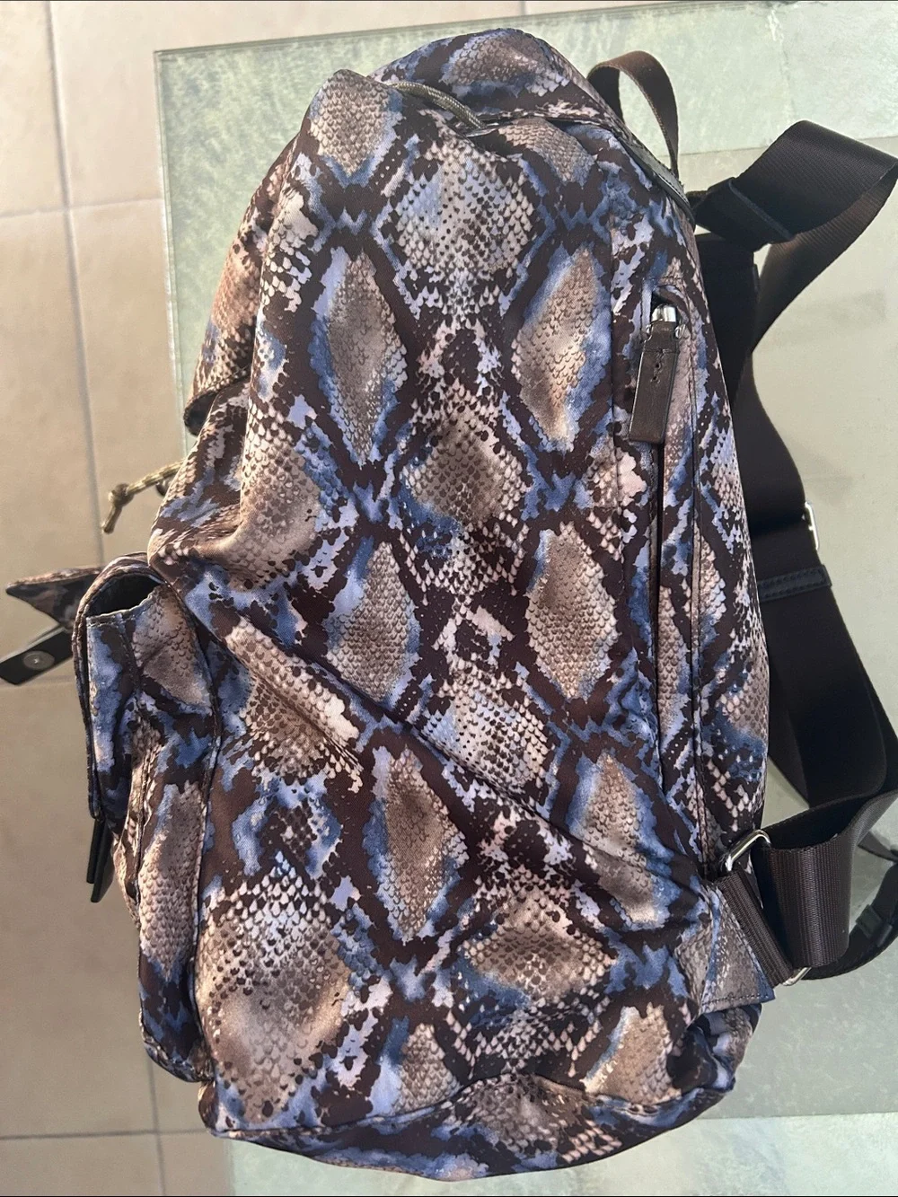 Tumi Snake-Print Backpack in Brown and Blue